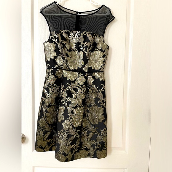 slim fit dress slacks Adrianna Papell Striped Lace and Mikado Dress